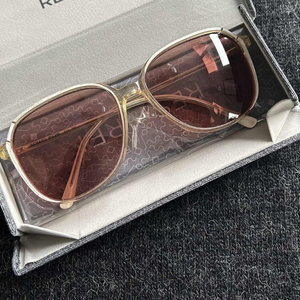 Vintage Richard Michel Clear Acetate Aviator Sunglasses with Rose Tinted Lenses